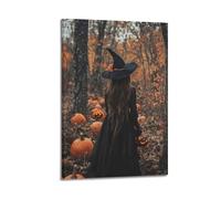 ZlXXYZ Modern Family Art Wall Canvas Posters-Halloween Poster Witch in The Pumpkin Forest Halloween Decorations 12x18inch(30x45cm) Frame-style
