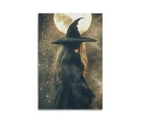 ZlXXYZ Modern Family Art Wall Canvas Posters-Halloween Poster Witch on Moonlit Night Halloween Image Mysterious And Magical Festival Atmosphere 08x12inch(20x30cm) Unframe-style