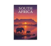 ZlXXYZ Modern Family Art Wall Canvas Posters-Landscape Poster South Africa Sunset with Elephant Silhouette Super Artistic Conception A Canvas Painting 16x24inch(40x60cm) Unframe-style