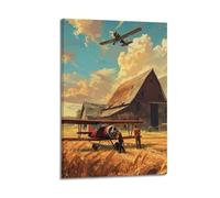 ZlXXYZ Modern Family Art Wall Canvas Posters-Retro Poster Barn Biplanes in Field Nostalgic Adventure Art Painting 16x24inch(40x60cm) Frame-style