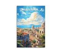 ZlXXYZ Modern Family Art Wall Canvas Posters-Travel Poster Havana Cuba with Coastal City View Scenic Art 12x18inch(30x45cm) Unframe-style