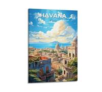 ZlXXYZ Modern Family Art Wall Canvas Posters-Travel Poster Havana Cuba with Coastal City View Scenic Art 12x18inch(30x45cm) Frame-style
