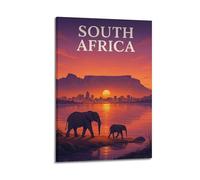 ZlXXYZ Modern Family Art Wall Canvas Posters-Travel Poster South Africa with Elephants And Sunset Art 24x36inch(60x90cm) Frame-style