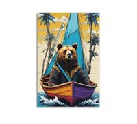 ZlXXYZ Wall Art for Modern Family Office Decor Canvas Posters - Animal Nautical Bear Retro Adventure 20x30inch(50x75cm) Unframe-style