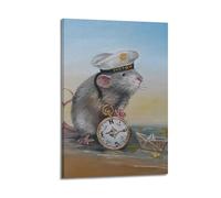 ZlXXYZ Wall Art for Modern Family Office Decor Canvas Posters - Animal Poster A Mouse Captain Stands by A Compass Cute Nautical Art 08x12inch(20x30cm) Frame-style