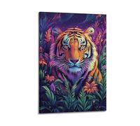 ZlXXYZ Wall Art for Modern Family Office Decor Canvas Posters - Animal Poster Vibrant Tiger in Lush Foliage Brings Wild Colorful Charm Art Decor 20x30inch(50x75cm) Frame-style