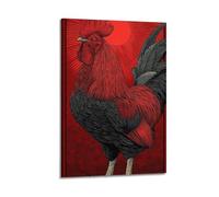 ZlXXYZ Wall Art for Modern Family Office Decor Canvas Posters - Animal Red And Black Print Style Red Crowned Black Feathered Rooster 16x24inch(40x60cm) Frame-style