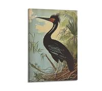 ZlXXYZ Wall Art for Modern Family Office Decor Canvas Posters - Animal Retro Illustrative Style Black Heron Ecology 16x24inch(40x60cm) Frame-style