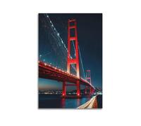 ZlXXYZ Wall Art for Modern Family Office Decor Canvas Posters - Architecture Realistic Night View Red Bridge 12x18inch(30x45cm) Unframe-style