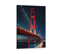 ZlXXYZ Wall Art for Modern Family Office Decor Canvas Posters - Architecture Realistic Night View Red Bridge 08x12inch(20x30cm) Frame-style