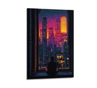 ZlXXYZ Wall Art for Modern Family Office Decor Canvas Posters - Art Cyberpunk Style City Window View Scene 16x24inch(40x60cm) Frame-style