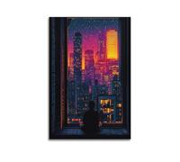 ZlXXYZ Wall Art for Modern Family Office Decor Canvas Posters - Art Cyberpunk Style City Window View Scene 20x30inch(50x75cm) Unframe-style