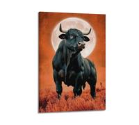 ZlXXYZ Wall Art for Modern Family Office Decor Canvas Posters - Art Red Moon Wilderness Black Bull Ambience Illustration 16x24inch(40x60cm) Frame-style