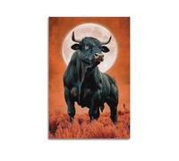 ZlXXYZ Wall Art for Modern Family Office Decor Canvas Posters - Art Red Moon Wilderness Black Bull Ambience Illustration 16x24inch(40x60cm) Unframe-style