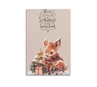 ZlXXYZ Wall Art for Modern Family Office Decor Canvas Posters - Christmas Childlike Deer Among Gifts Sends Mini Cuteness 20x30inch(50x75cm) Unframe-style