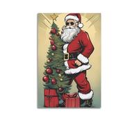 ZlXXYZ Wall Art for Modern Family Office Decor Canvas Posters - Christmas Cool Santa Guarding Christmas Tree Creates Unique Surprise 16x24inch(40x60cm) Unframe-style