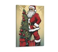 ZlXXYZ Wall Art for Modern Family Office Decor Canvas Posters - Christmas Cool Santa Guarding Christmas Tree Creates Unique Surprise 24x36inch(60x90cm) Frame-style