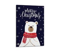ZlXXYZ Wall Art for Modern Family Office Decor Canvas Posters - Christmas Cute Polar Bear with Merry Christmas Conveying Minimalist Cuteness 16x24inch(40x60cm) Frame-style