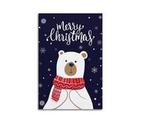 ZlXXYZ Wall Art for Modern Family Office Decor Canvas Posters - Christmas Cute Polar Bear with Merry Christmas Conveying Minimalist Cuteness 20x30inch(50x75cm) Unframe-style