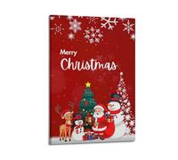 ZlXXYZ Wall Art for Modern Family Office Decor Canvas Posters - Christmas Red Background Cartoon Group Among Snowflakes Sends All-Age Joy 08x12inch(20x30cm) Frame-style