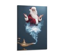 ZlXXYZ Wall Art for Modern Family Office Decor Canvas Posters - Christmas Santa From Magic Lamp With Smoke Is Full Of Fantasy 24x36inch(60x90cm) Frame-style