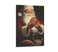 ZlXXYZ Wall Art for Modern Family Office Decor Canvas Posters - Christmas Santa Holding Crystal Ball Exploring Miracles Is Full Of Fantasy 20x30inch(50x75cm) Frame-style