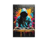 ZlXXYZ Wall Art for Modern Family Office Decor Canvas Posters - Creativity Anonymous DJ in Splatter Graffiti Style 16x24inch(40x60cm) Unframe-style
