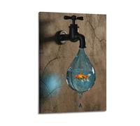 ZlXXYZ Wall Art for Modern Family Office Decor Canvas Posters - Creativity Faucet Water Drop Goldfish Surreal 08x12inch(20x30cm) Frame-style