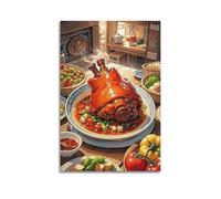 ZlXXYZ Wall Art for Modern Family Office Decor Canvas Posters - Food Chinese Home-style Pork Elbow Cuisine Illustration 20x30inch(50x75cm) Unframe-style