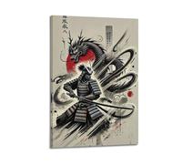 ZlXXYZ Wall Art for Modern Family Office Decor Canvas Posters - Japanese Samurai Warrior with Dragon 24x36inch(60x90cm) Frame-style