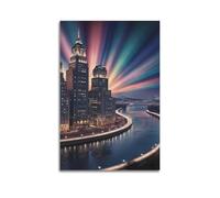 ZlXXYZ Wall Art for Modern Family Office Decor Canvas Posters - Landscape Aurora City Night Scene 24x36inch(60x90cm) Unframe-style