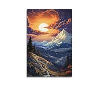 ZlXXYZ Wall Art for Modern Family Office Decor Canvas Posters - Landscape Illustration-style Snow Mountain Sunset Landscape 16x24inch(40x60cm) Unframe-style