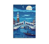 ZlXXYZ Wall Art for Modern Family Office Decor Canvas Posters - Landscape Vintage Illustration Style Venice Night Scene 08x12inch(20x30cm) Unframe-style
