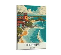 ZlXXYZ Wall Art for Modern Family Office Decor Canvas Posters - Landscape Vintage Travel Tenerife Coast Spain 24x36inch(60x90cm) Frame-style