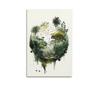 ZlXXYZ Wall Art for Modern Family Office Decor Canvas Posters - Landscape Watercolor Rainforest Sphere 20x30inch(50x75cm) Unframe-style