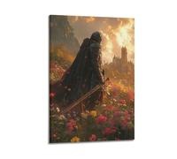 ZlXXYZ Wall Art for Modern Family Office Decor Canvas Posters - Myth Poster Knight In Flower Sea Romantic And Full Of Heroism Art Decorative Painting 08x12inch(20x30cm) Frame-style