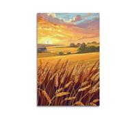 ZlXXYZ Wall Art for Modern Family Office Decor Canvas Posters - Pastoral Golden Wheat Field Sunset Countryside 20x30inch(50x75cm) Unframe-style