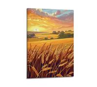 ZlXXYZ Wall Art for Modern Family Office Decor Canvas Posters - Pastoral Golden Wheat Field Sunset Countryside 12x18inch(30x45cm) Frame-style