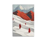 ZlXXYZ Wall Art for Modern Family Office Decor Canvas Posters - Religion Snow Mountain Red Robe Monks 24x36inch(60x90cm) Unframe-style