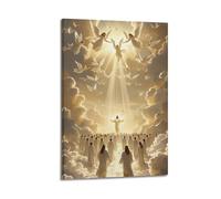 ZlXXYZ Wall Art for Modern Family Office Decor Canvas Posters - Religious Poster Angelic Crowd of Jesus Ascension And Faithful Call of The Heavenly Kingdom 12x18inch(30x45cm) Frame-style