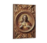 ZlXXYZ Wall Art for Modern Family Office Decor Canvas Posters - Religious Poster Golden Solemnity And Faith Fire of Jesus' Sacred Heart 08x12inch(20x30cm) Frame-style