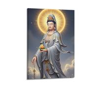 ZlXXYZ Wall Art for Modern Family Office Decor Canvas Posters - Religious Poster Guanyin Bodhisattva's Lotus Light Holy Image And Universal Transmission of Compassion 12x18inch(30x45cm) Frame-style
