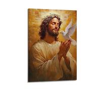 ZlXXYZ Wall Art for Modern Family Office Decor Canvas Posters - Religious Poster Jesus And Holy Spirit Dove Image Has Sacred Symbolism 16x24inch(40x60cm) Frame-style