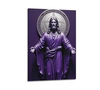 ZlXXYZ Wall Art for Modern Family Office Decor Canvas Posters - Religious Poster Purple Jesus Statue With Open Arms Gives A Sense Of Holiness Art Decorative Painting 08x12inch(20x30cm) Frame-style