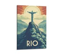 ZlXXYZ Wall Art for Modern Family Office Decor Canvas Posters - Religious Poster Retro Poster of Christ The Redeemer in Rio Has Regional Cultural Features 08x12inch(20x30cm) Frame-style