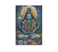 ZlXXYZ Wall Art for Modern Family Office Decor Canvas Posters - Religious Poster Shiva in Lotus Position Amid Flowers Shows Sacred Dignity 24x36inch(60x90cm) Unframe-style
