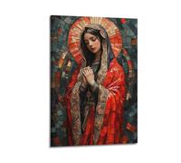 ZlXXYZ Wall Art for Modern Family Office Decor Canvas Posters - Religious Poster The Fragmented Divine Beauty of The Praying Virgin in Stained Glass 20x30inch(50x75cm) Frame-style