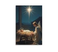 ZlXXYZ Wall Art for Modern Family Office Decor Canvas Posters - Religious Poster The Holy Infant And Angel Under The Christmas Star 20x30inch(50x75cm) Unframe-style