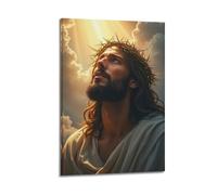 ZlXXYZ Wall Art for Modern Family Office Decor Canvas Posters - Religious Poster The Looking - Up Redemption Spirit of Jesus with Crown of Thorns 20x30inch(50x75cm) Frame-style