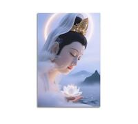 ZlXXYZ Wall Art for Modern Family Office Decor Canvas Posters - Religious Poster The Pure Rhythm of Guanyin Holding A Lotus 16x24inch(40x60cm) Unframe-style